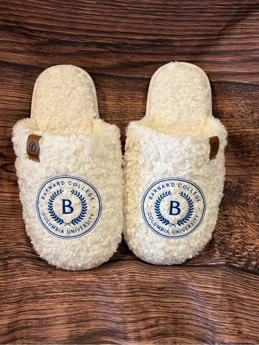 Barnard College Columbia University Cream Fuzzy Slippers